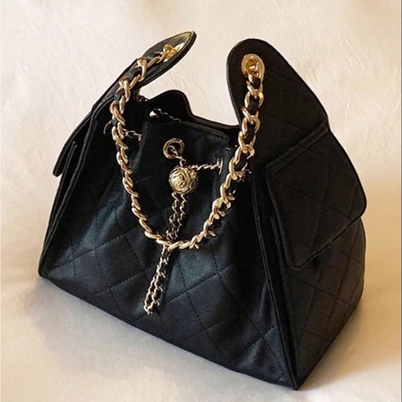 Handbags - 2026 Black & gold quilted gold chain handbag shoulder bag purse